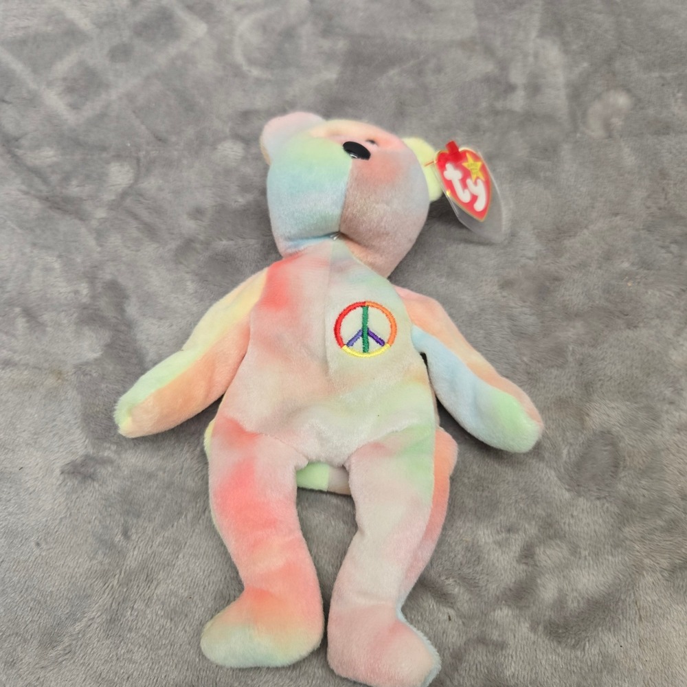 Ty Beanie Baby Peace Bear 1996 Vintage Tie Dye Multi Color Plush with‎ Tags